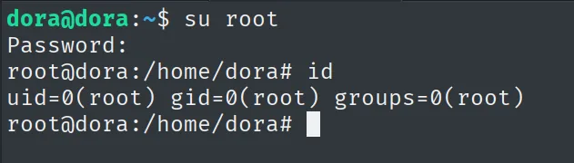 su root con la contrasena explorer; id devuelve uid=0(root)