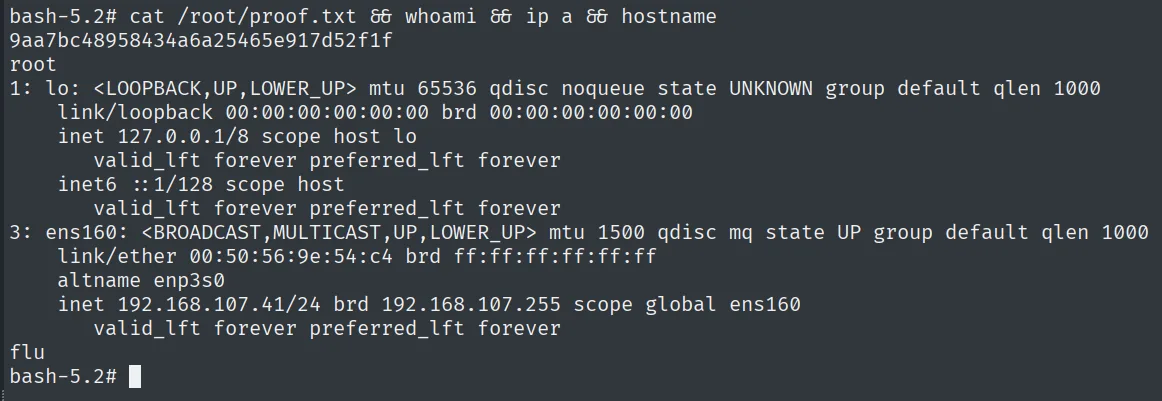 proof.txt leída como root en flu