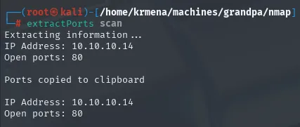 extractPorts resume el escaneo: IP 10.10.10.14 y el unico puerto abierto, el 80