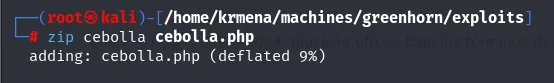zip empaqueta cebolla.php y muestra adding: cebolla.php (deflated 9%)