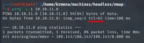 ping a 10.10.11.8 muestra ttl=63