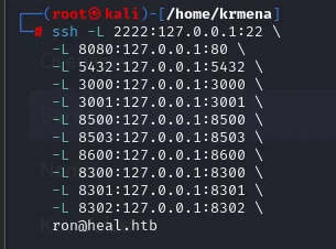 el comando ssh con los once -L abre la sesión de ron y deja los túneles activos