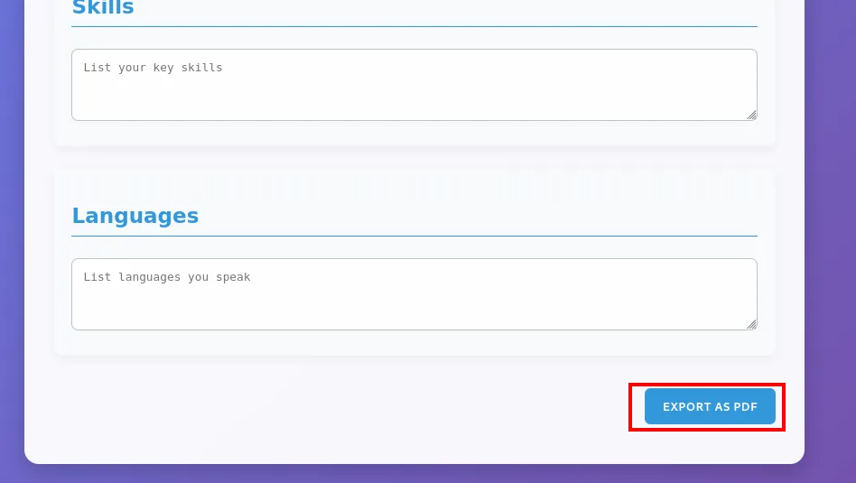 con admin/admin se accede al constructor de currículos