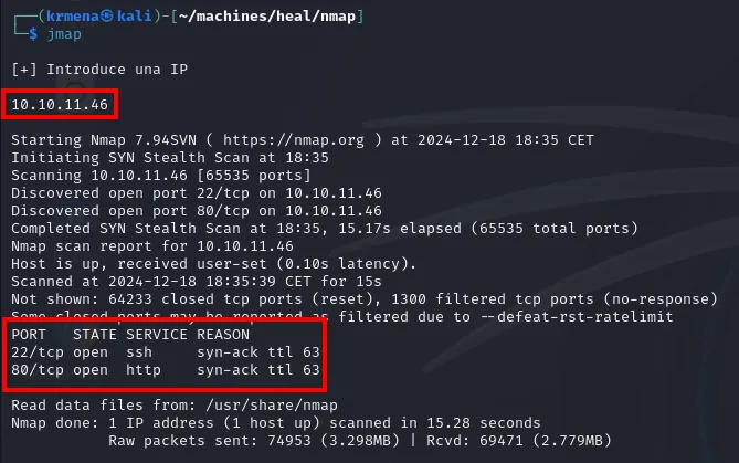 nmap descubre 22/ssh y 80/http con ttl 63 en 10.10.11.46