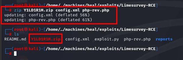se genera el comprimido con el config.xml y la revshell PHP