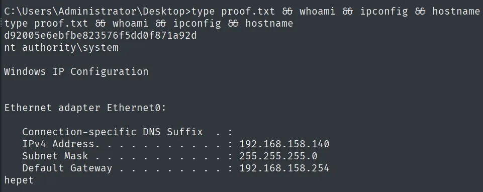 proof.txt leída como nt authority/system