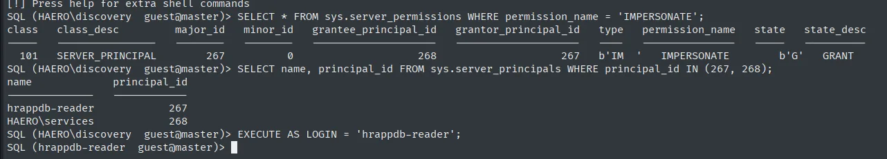 IMPERSONATE hrappdb-reader