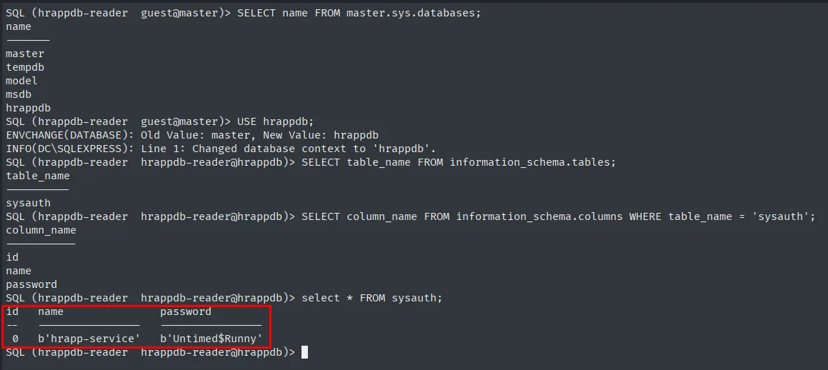 Fila sysauth con hrapp-service / Untimed$Runny