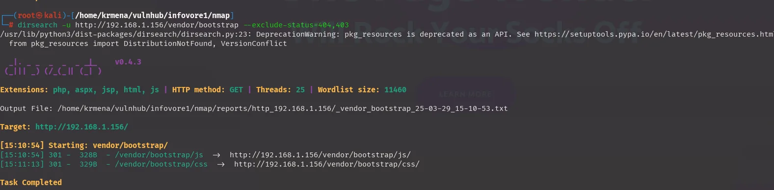 dirsearch sobre /vendor/bootstrap devuelve solo los subdirectorios js y css