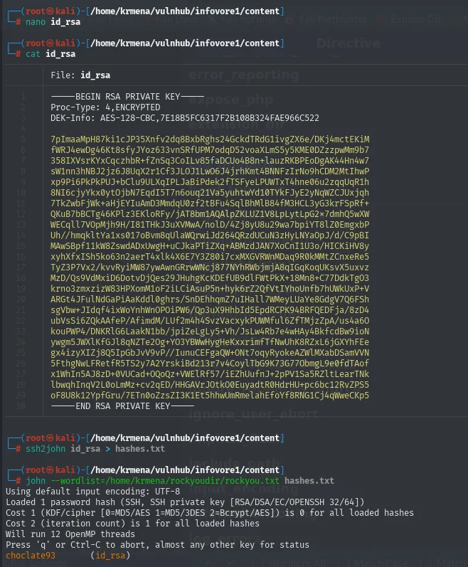 ssh2john y john sobre la segunda clave devuelven exactamente la misma passphrase, choclate93