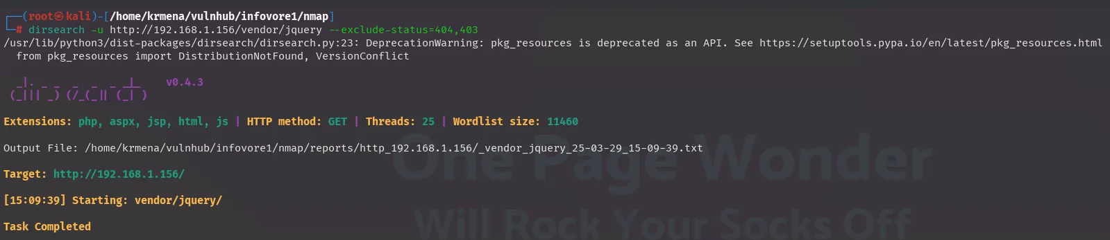 dirsearch recursivo sobre /vendor/jquery devolviendo solo los ficheros propios de la librería