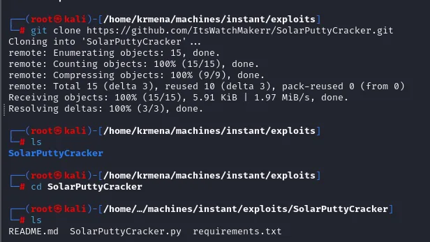 git clone descarga los 15 objetos del repositorio y ls muestra los tres ficheros