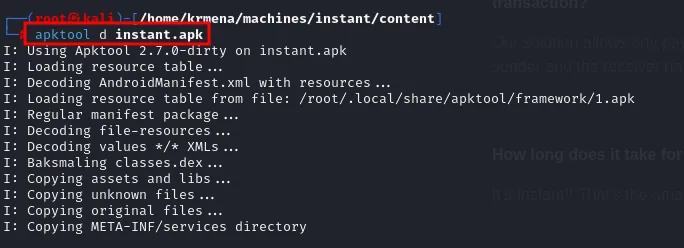 apktool 2.7.0 decodifica AndroidManifest.xml, los recursos y hace baksmaling de classes.dex