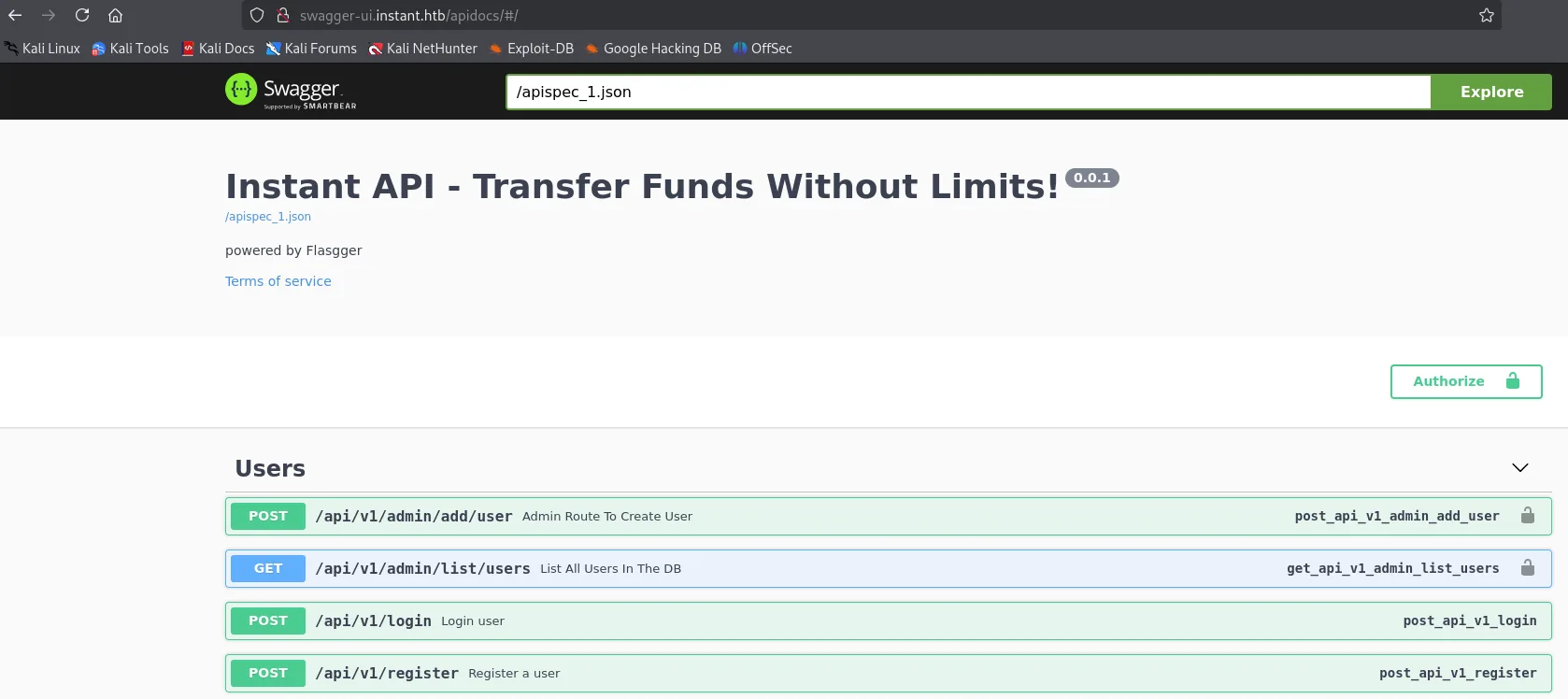 mywalletv1.instant.htb devuelve Not Found: la API no sirve nada en la raíz