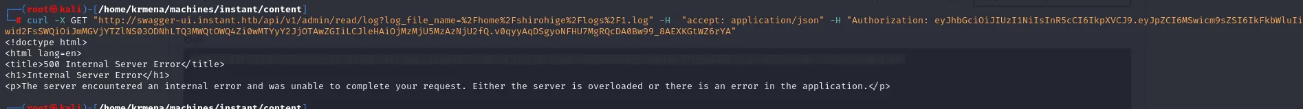 la petición con la ruta absoluta devuelve una página HTML de 500 Internal Server Error
