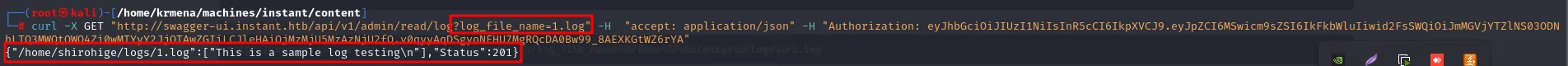 la petición con log_file_name=1.log devuelve el contenido del fichero y Status 201