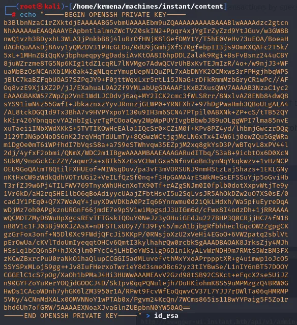 la clave privada reconstruida se vuelca a un fichero id_rsa con echo