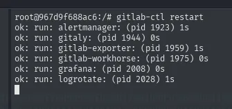 gitlab-ctl restart: todos los servicios reiniciados
