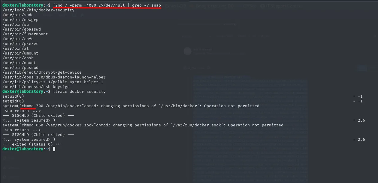 find -perm -4000 destaca /usr/local/bin/docker-security