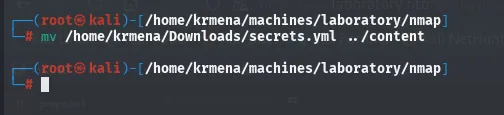 mv del secrets.yml desde el directorio de descargas del navegador al directorio de trabajo de la máquina