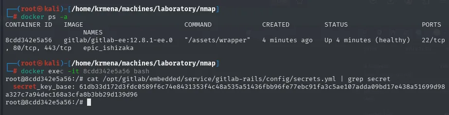 docker exec en el contenedor local: secret_key_base original