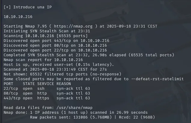 nmap -p- en Laboratory: 22, 80 y 443