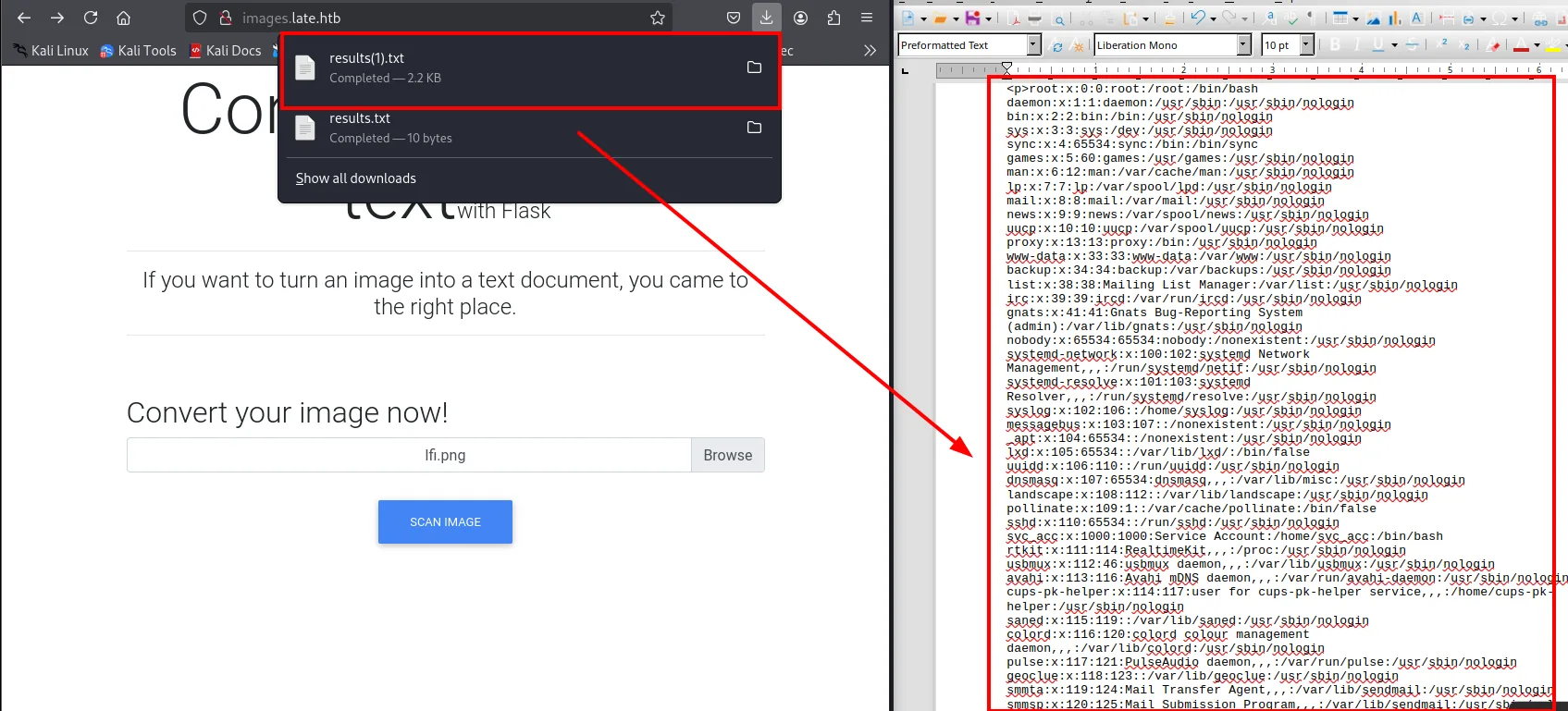 Resultado .txt con el contenido de /etc/passwd