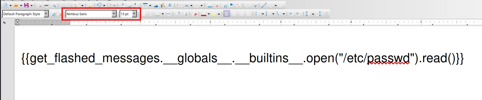 Payload de file-read escrito en LibreOffice con fuente limpia