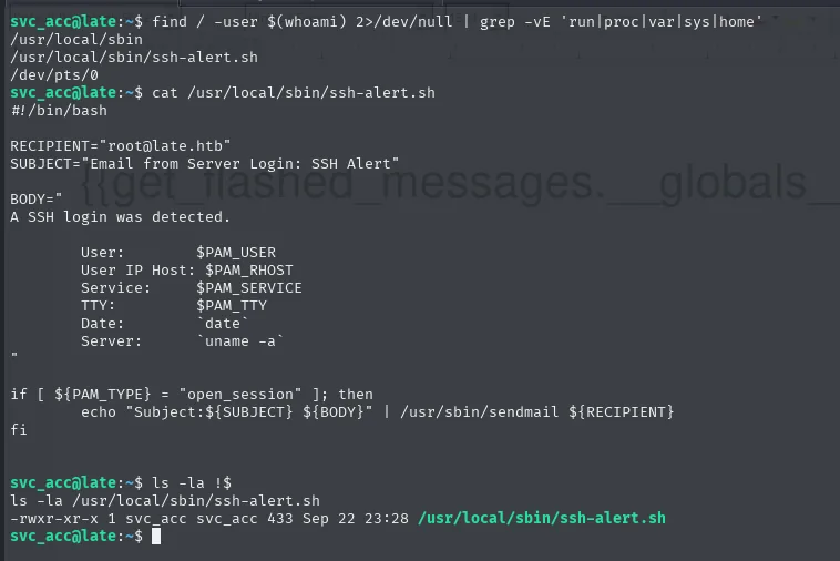 find muestra /usr/local/sbin/ssh-alert.sh propiedad de svc_acc