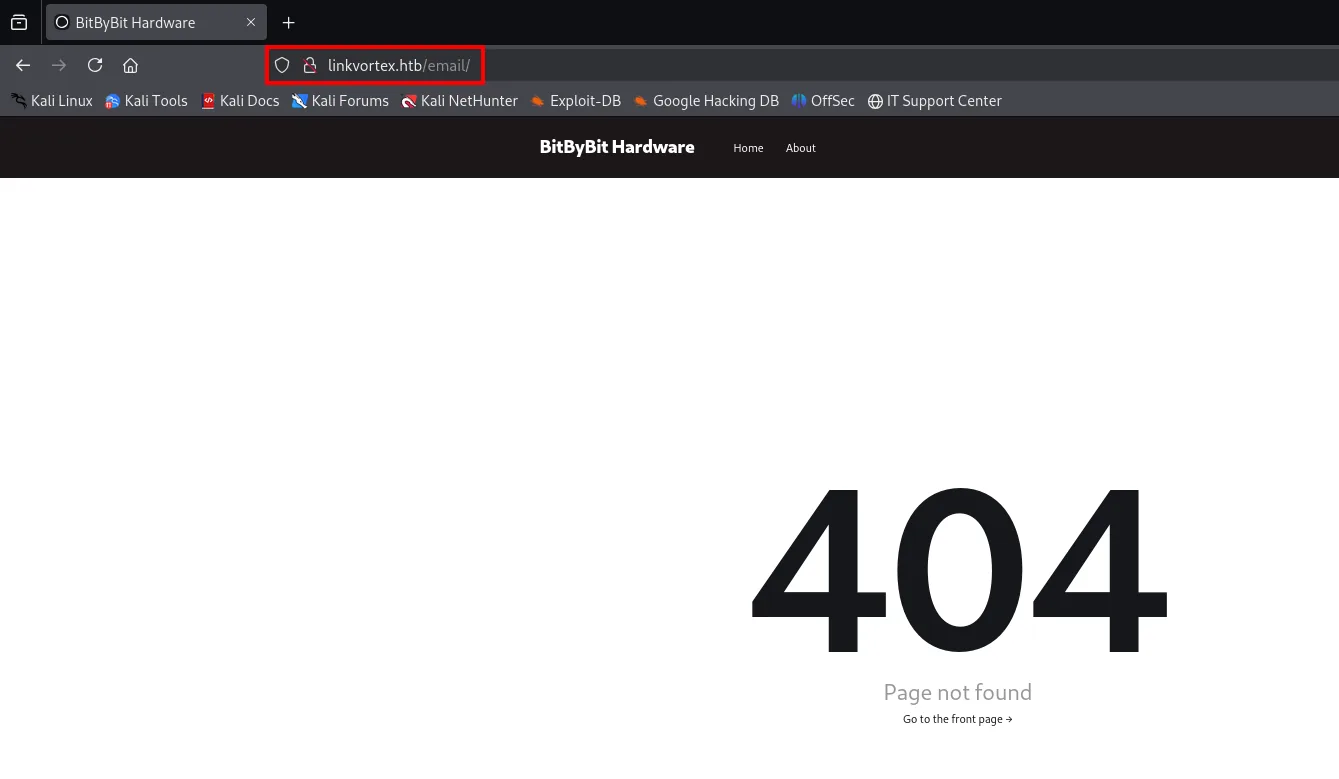 linkvortex.htb/email/ devuelve el mismo 404