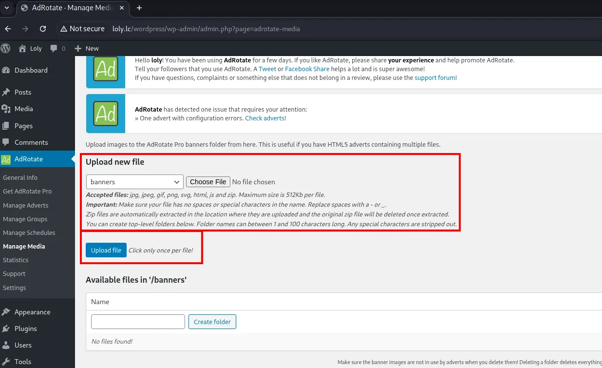 Panel Manage Media de AdRotate: sube a banners y auto-extrae los .zip
