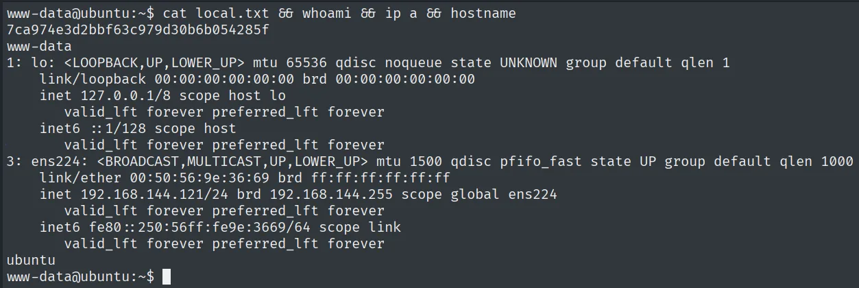 local.txt leída como www-data en el host ubuntu