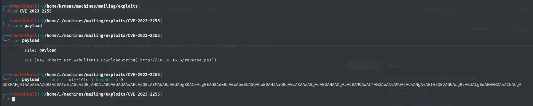 payload codificado en UTF-16LE + base64
