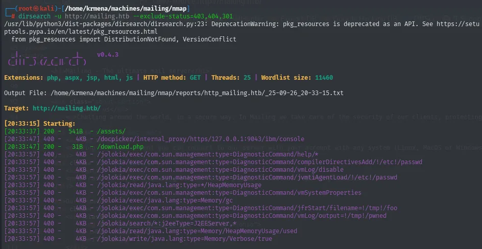 dirsearch sobre mailing.htb: download.php
