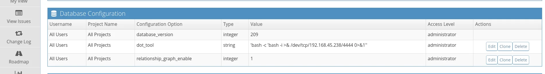 Database Configuration con database_version, dot_tool y relationship_graph_enable