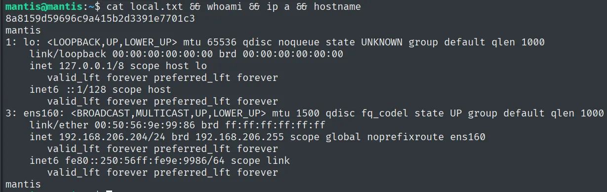 local.txt leída como el usuario mantis