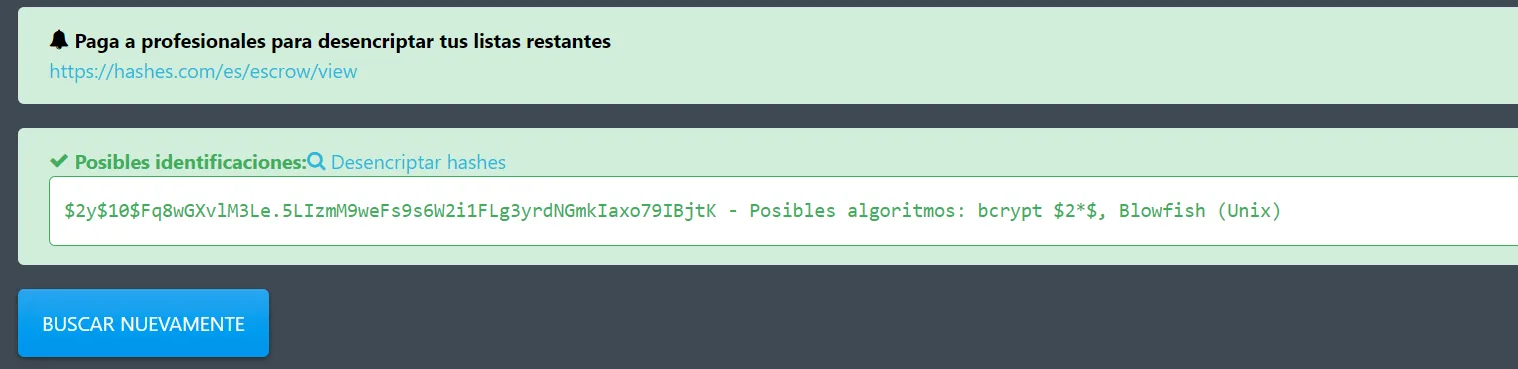 un identificador de hashes online devuelve bcrypt $2*$, Blowfish (Unix) para el hash de marcus