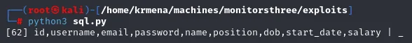 el script devuelve las columnas de la tabla users, entre ellas username y password